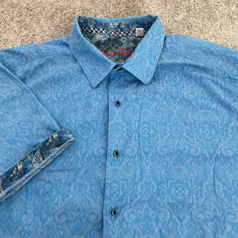 Robert Graham Button Up Shirt Mens 3XL Classic Fit Jacquard Damask Short Sleeve